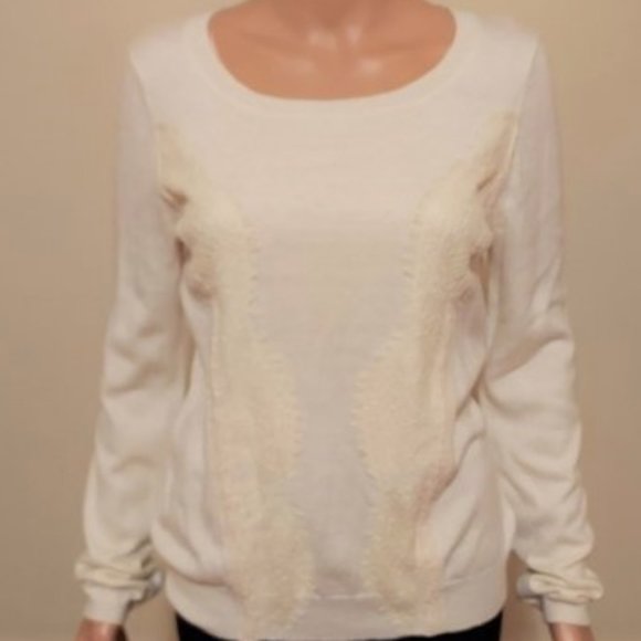 Thistle & Lavender Ivory long sleeve Sweater embroiderd front w/lace Size M NWT - Picture 1 of 10